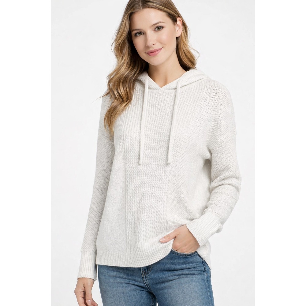 Cynthia Rowley Active Textured Knit Hoodie Sweater Light Beige Size Small